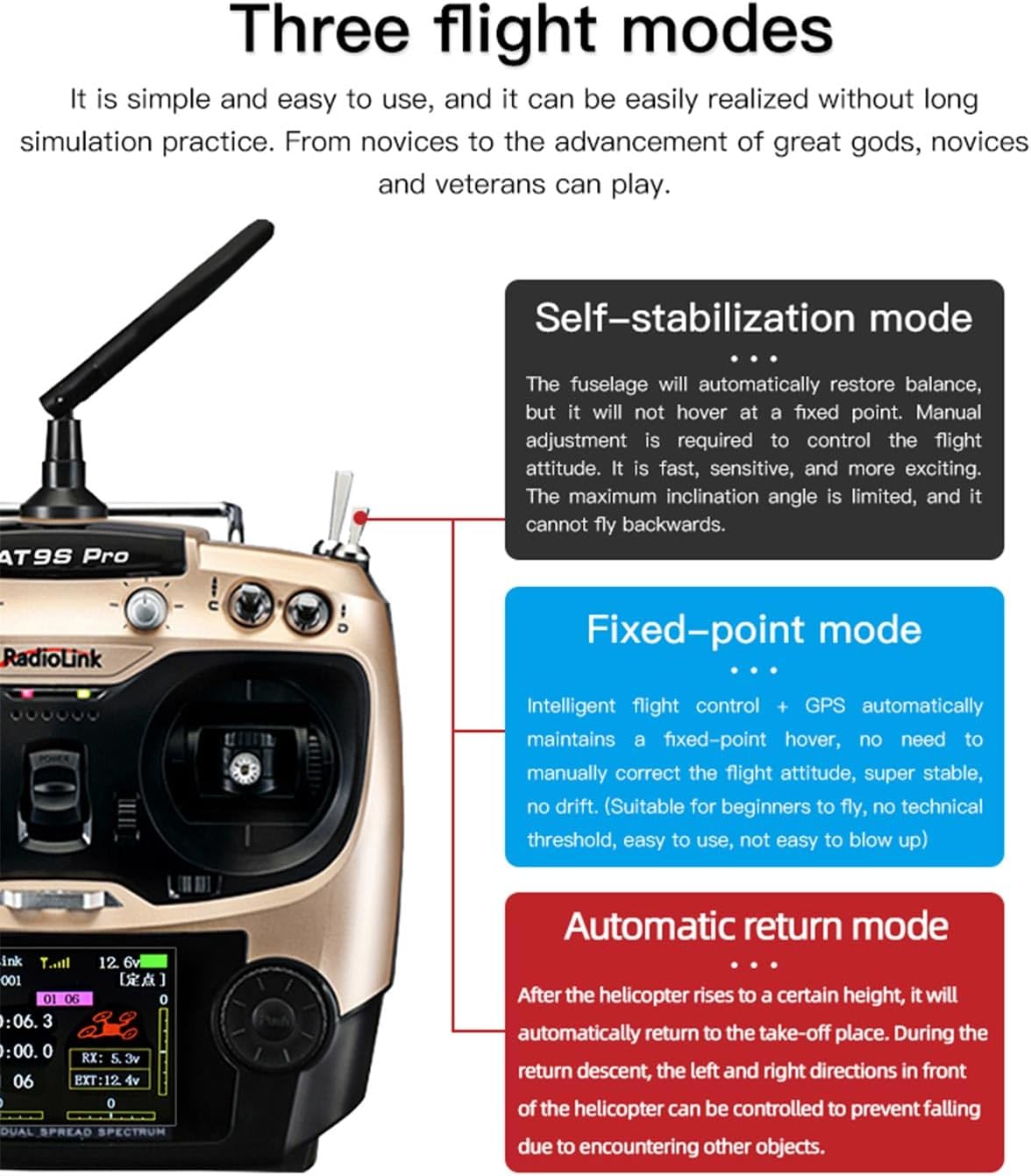 JCZK 300C PRO RC Helicopter, 2.4G 12CH Flybarless RC Helicopter Model with H2pro Smart Flight Control and GPS Positioning, LED Navigation Lights, RTF Version, Red