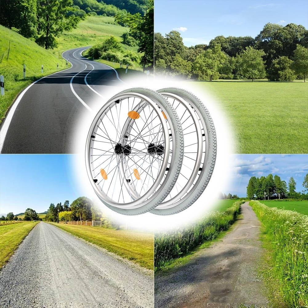 24inch Wheelchair Rear Wheels, Wheel Replacement for Wheelchair, Pneumatic Tire Caster for Hospital, Aluminum Hub, 2 Pcs