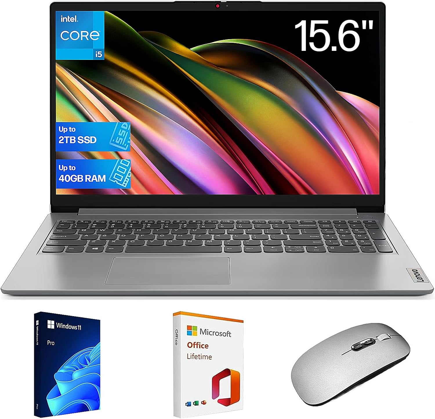 Lenovo Ideapad 1 15.6 FHD Laptop for Business & Student, Intel 10-Core i5 1335U, 40GB RAM 2TB SSD, Lifetime MS Office& Copilot AI, 10H Battery Life, Windows 11 Pro with Essential Accessory
