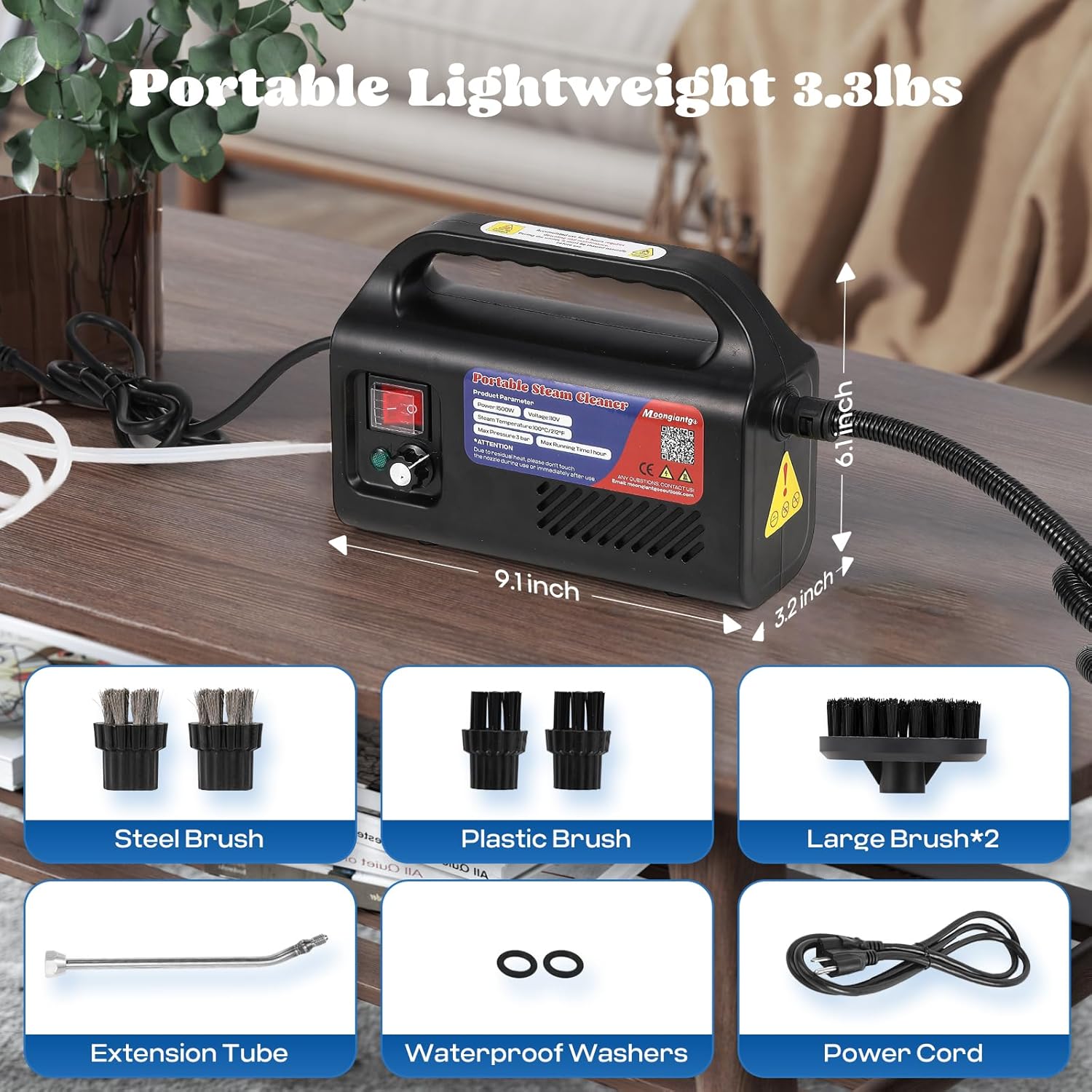 Moongiantgo Tankless Steam Cleaner with A Set of Replacement Brushes（Extra 4）