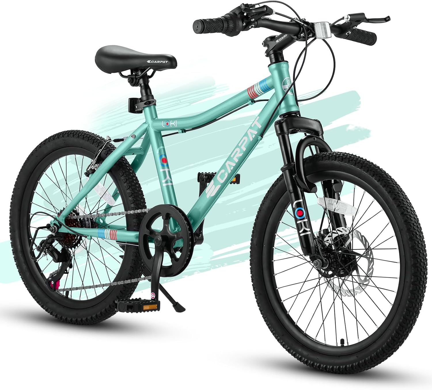 20 Inch Kids Mountain Bike for Boys and Girls Ages 16＋, 7-Speed Shimano Drivetrain, Front Suspension Fork, Disc Brake & V-Brake, High Carbon Steel Frame