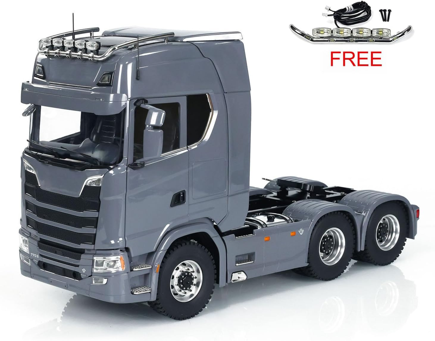 1/14 6X6 RC Tractor Truck Metal Chassis Differential Lock Axles Light Sound System Remote Control Car 2-Speed Transmission Hobby Grade Model(Grey)