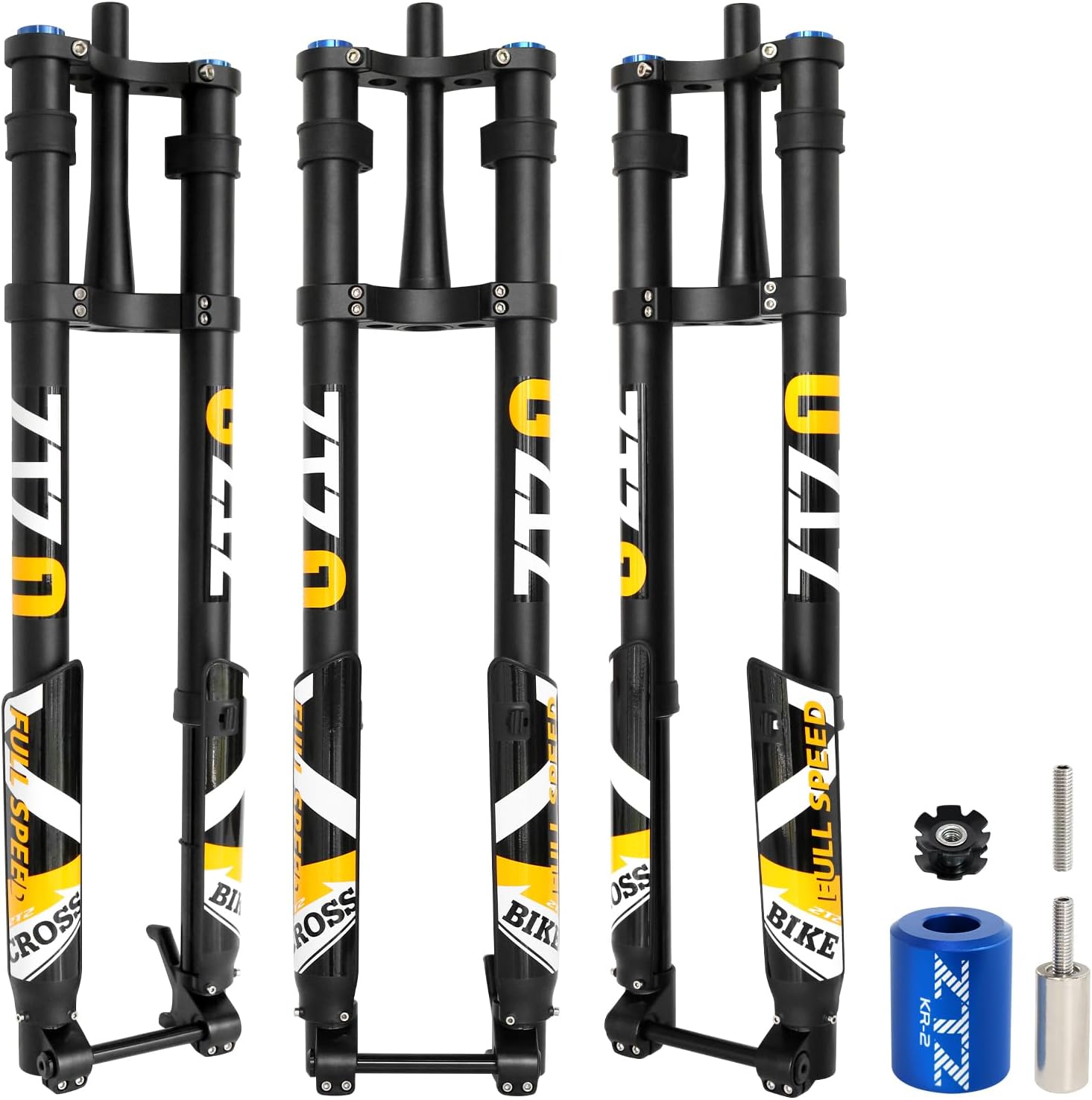 29 Inch Mountain Bike Air Inverted Suspension Fork, Thru Axle 15 * 110mm Travel 200mm Double Crown MTB Manual Lockout, Rebound Adjustment Straight Tapered Disc Brake Bicycle Front Forks