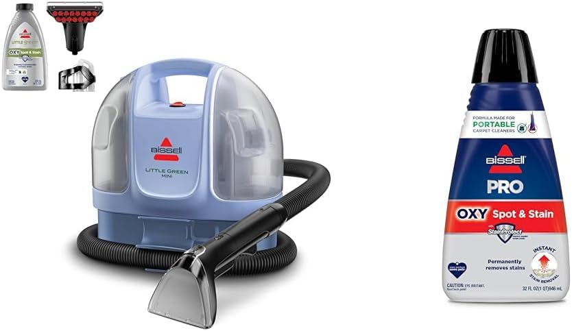 BISSELL Little Green Mini Limited Edition Color Lake Blue, 4075F + Bissell Professional Spot and Stain + Oxy Portable Machine Formula, 32 oz, Single, 32 Fl Oz