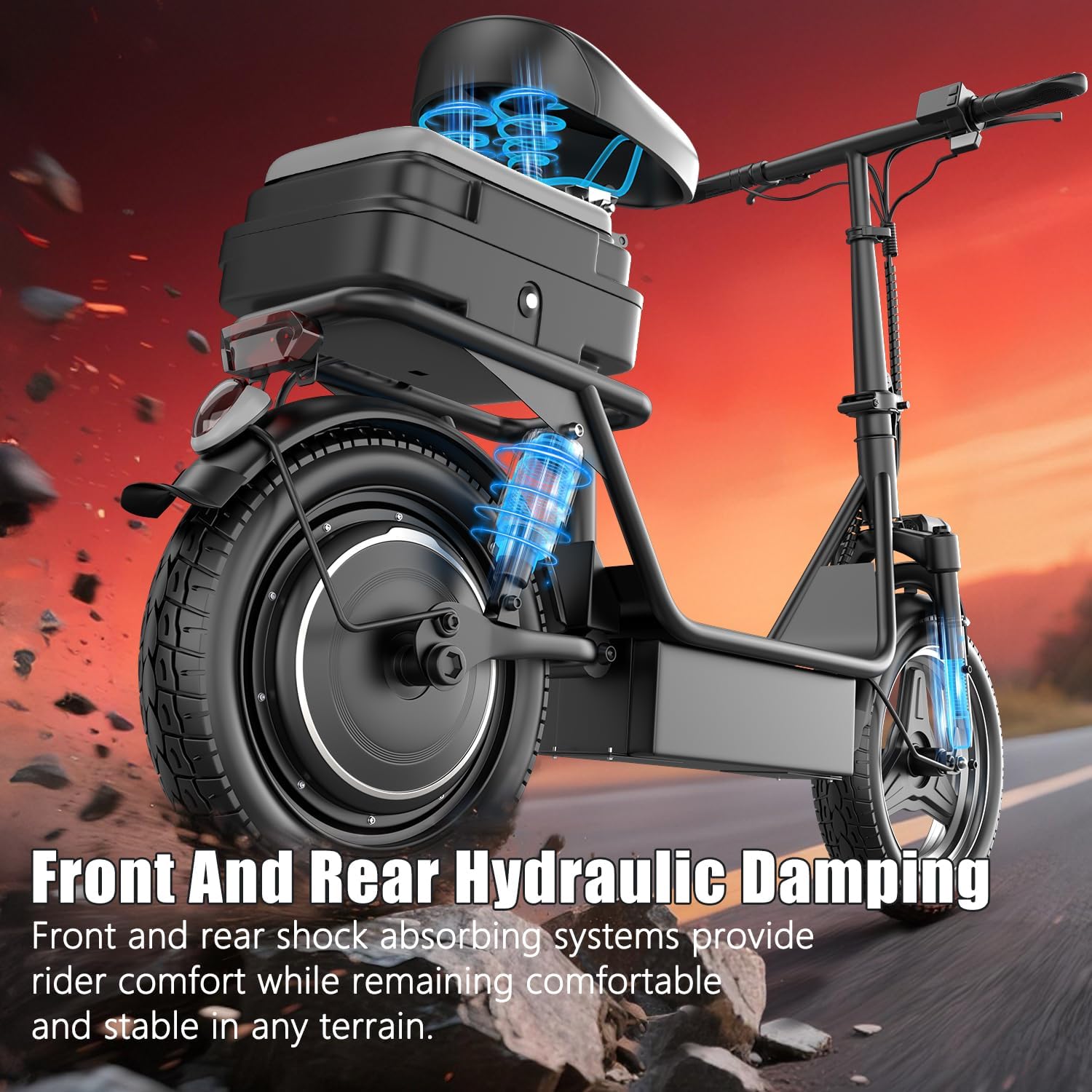 Electric Scooter with Seat for Adults Teens, 1000W Peak Motor, Up to 25 MPH 35 Miles, Wider Platform, Advanced Dual Suspensions, Bright Lights, Conspicuous Brake Lights, Get Comfortable and Safe Ride
