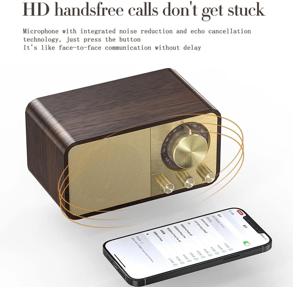 EWUROI Wooden Speaker Retro Classic Soundbox Stereo Surround Super Bass Subwoofer AUX FM Radio