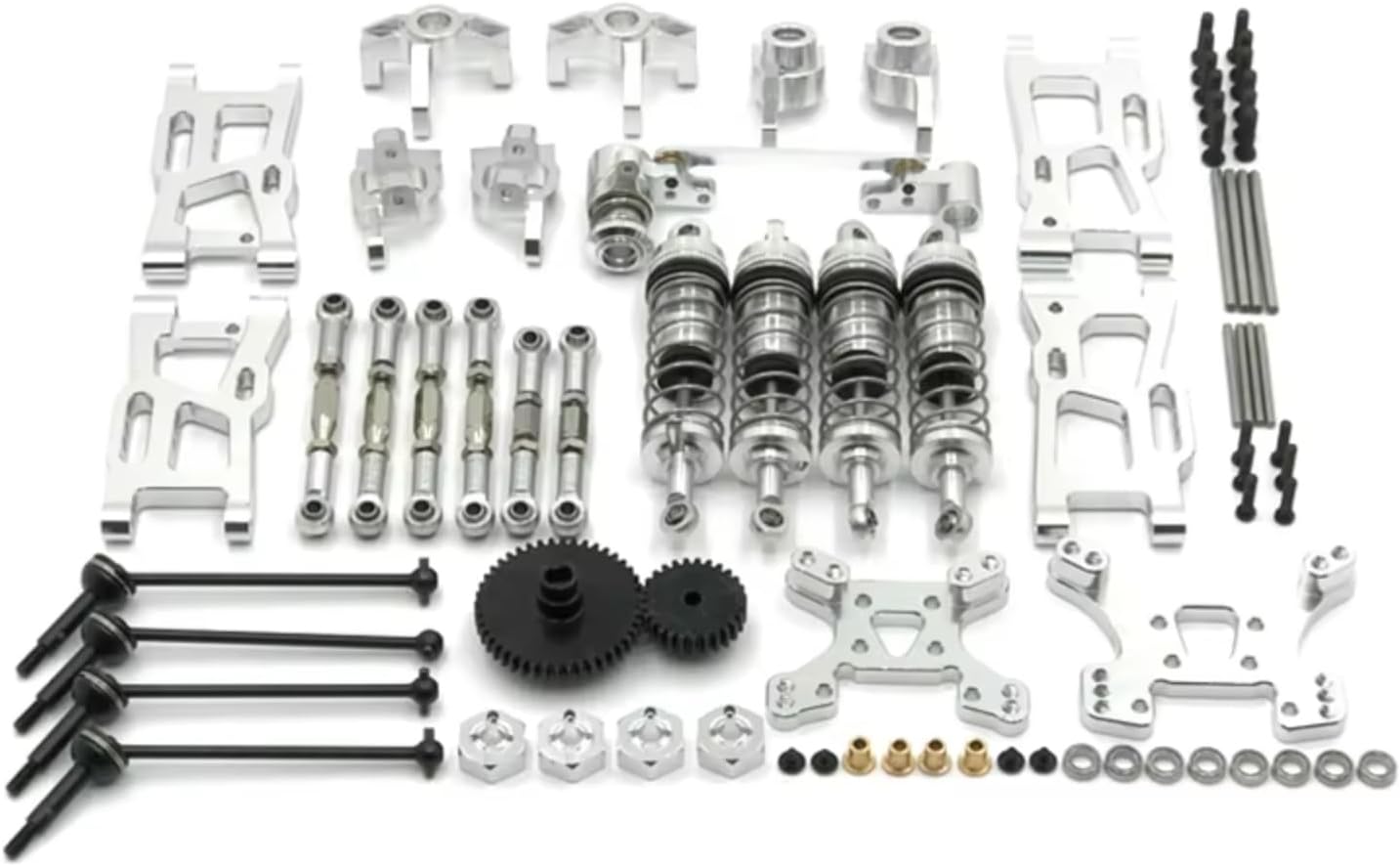 Rc Upgrades Parts For WLtoys 144010 144001 144002 124017 124019 RC Car Parts Metal Upgrade Retrofit 44T 27T Gear Drive Shaft 14 Pack(Silver)