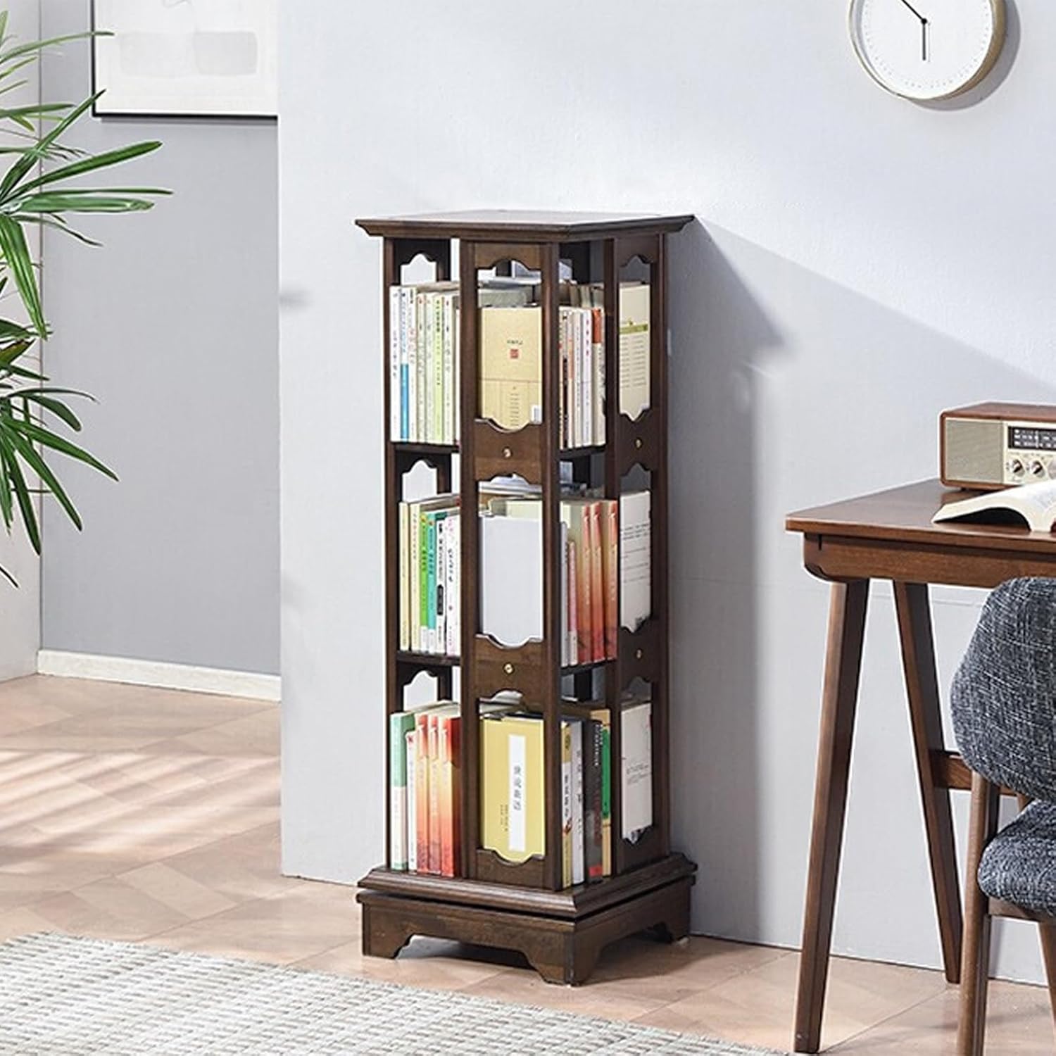 GaRcan 360 Rotating Bookshelf, Multi Layer Rotating Bookshelf, Rotating Bookcase Tower, for Bedroom/Living Room/Home Office/Kitchen, Walnut Color（5 Layers）