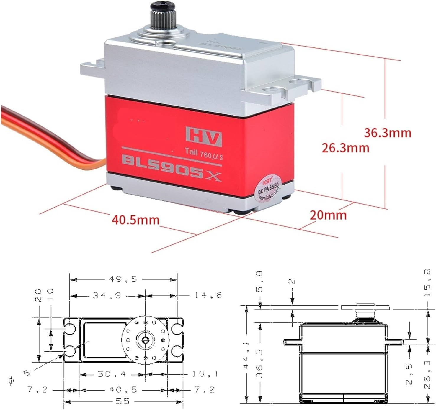 BLS905X 8.4v 8kg 0.035sec Standard brushless servo Motor for 550-700