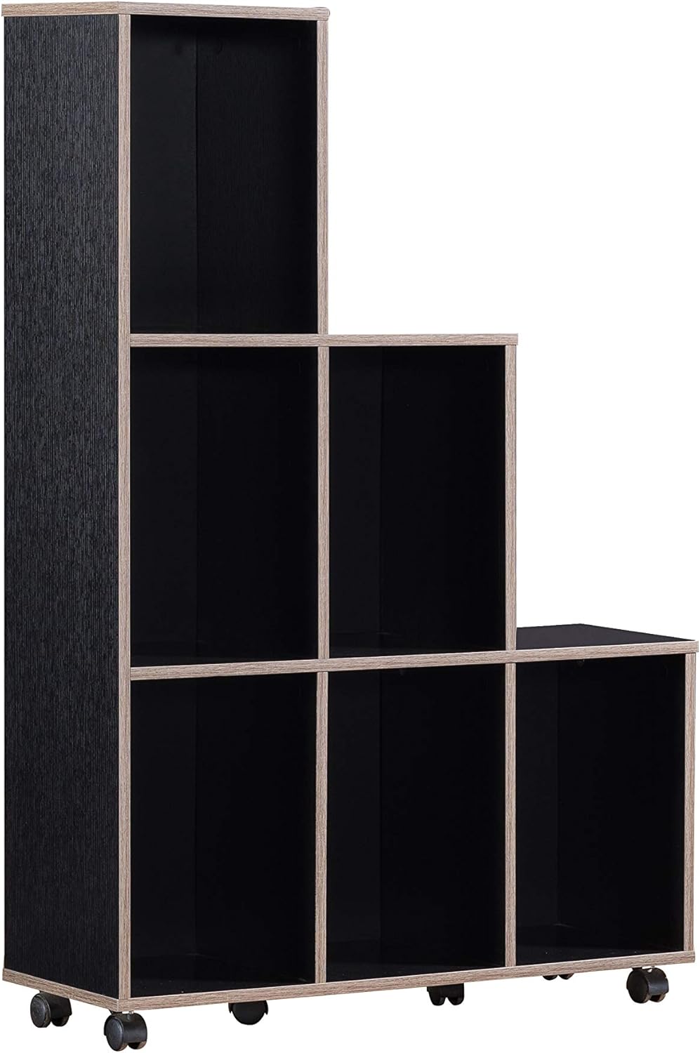 HOMES: Inside + Out Noe Contemporary Wood Bookcase with Mobile Caster Wheels, Cappuccino