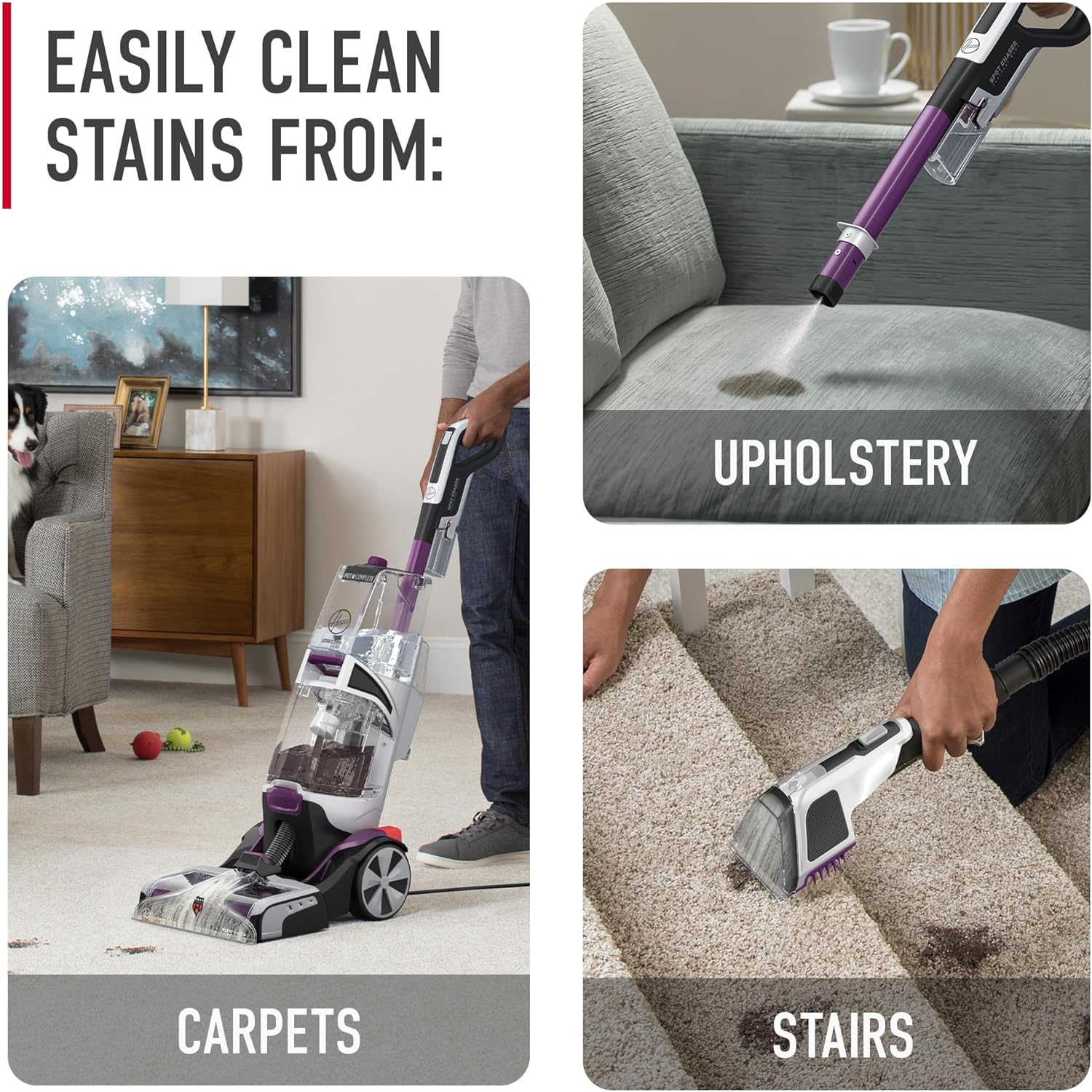 Hoover SmartWash Pet Automatic Carpet Cleaner Machine, with Spot Chaser Stain Remover Wand + 64 oz Everyday Carpet Cleaner Solution, Deep Cleaning Carpet Shampoo, AH31924
