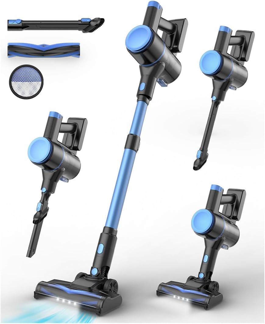 N8 Cordless Vacuum Cleaner,Lightweight Stick Vacuum with Powerful Suction,2200mAh Battery,40 Mins Runtime,Self-Standing,Rechargeable Vacuum Cleaners for Home Hardwood Floor Carpet Pet Hair (Ocean)