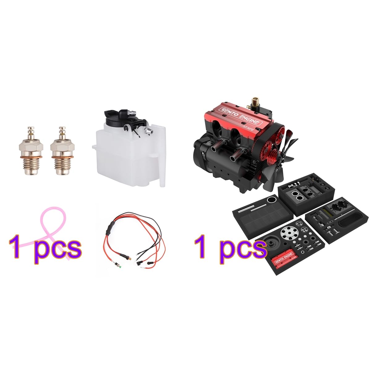 SEMTO ST-NF2 7cc Engine Model Kit That Works, L2 Mini Inline 2-Cylinder 4-Stroke Air-Cooled Motor Science Interal Combustion Engine That Runs for STEM Enthusiasts - with Starter Kit