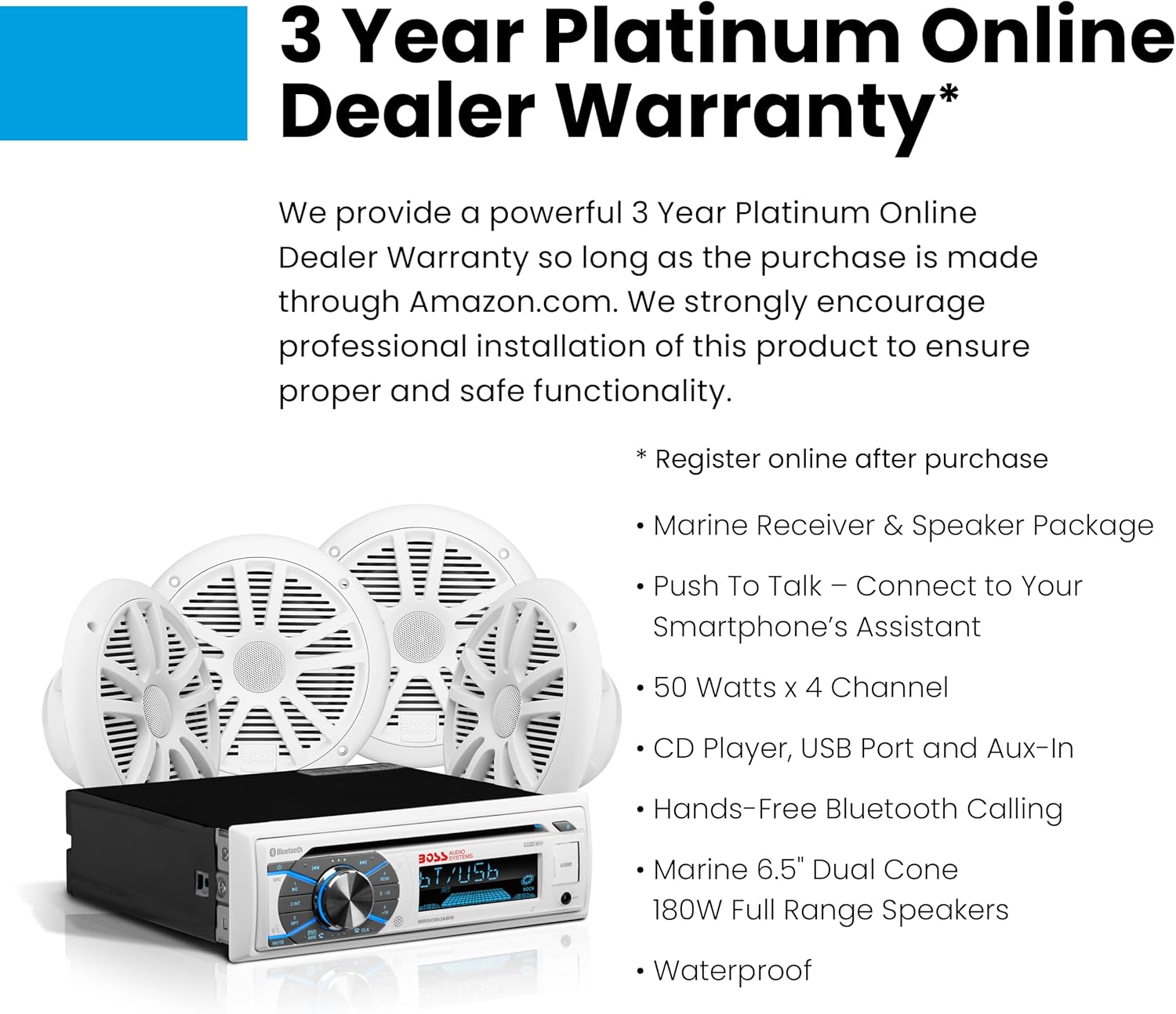 BOSS Audio Systems MCK508WB.64S Marine Boat Bluetooth Stereo & 6.5 Inch Speakers CD DVD Player