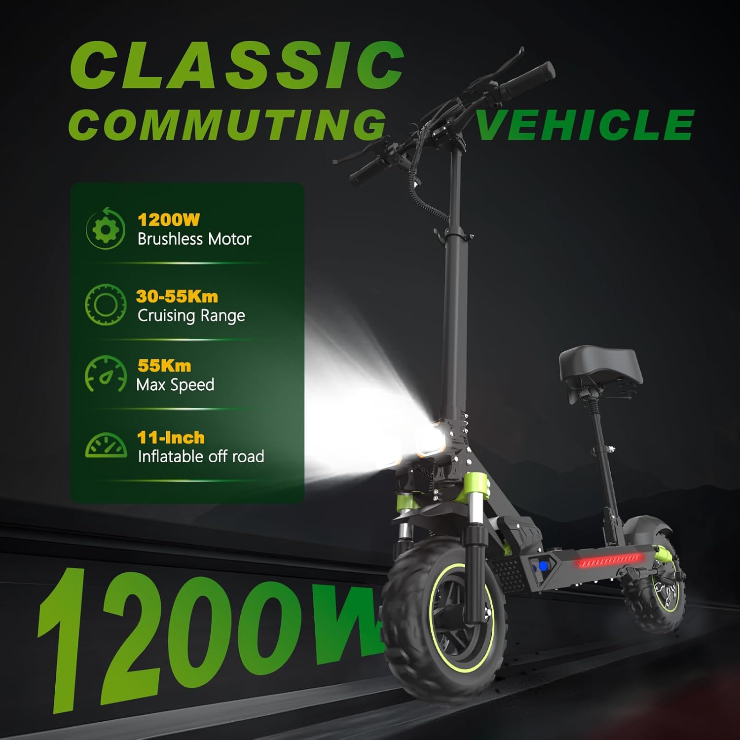 S6 Off-Road Electric Scooter | 48V1200W Motor | 70km Long Range | 55km/h Speed | 11