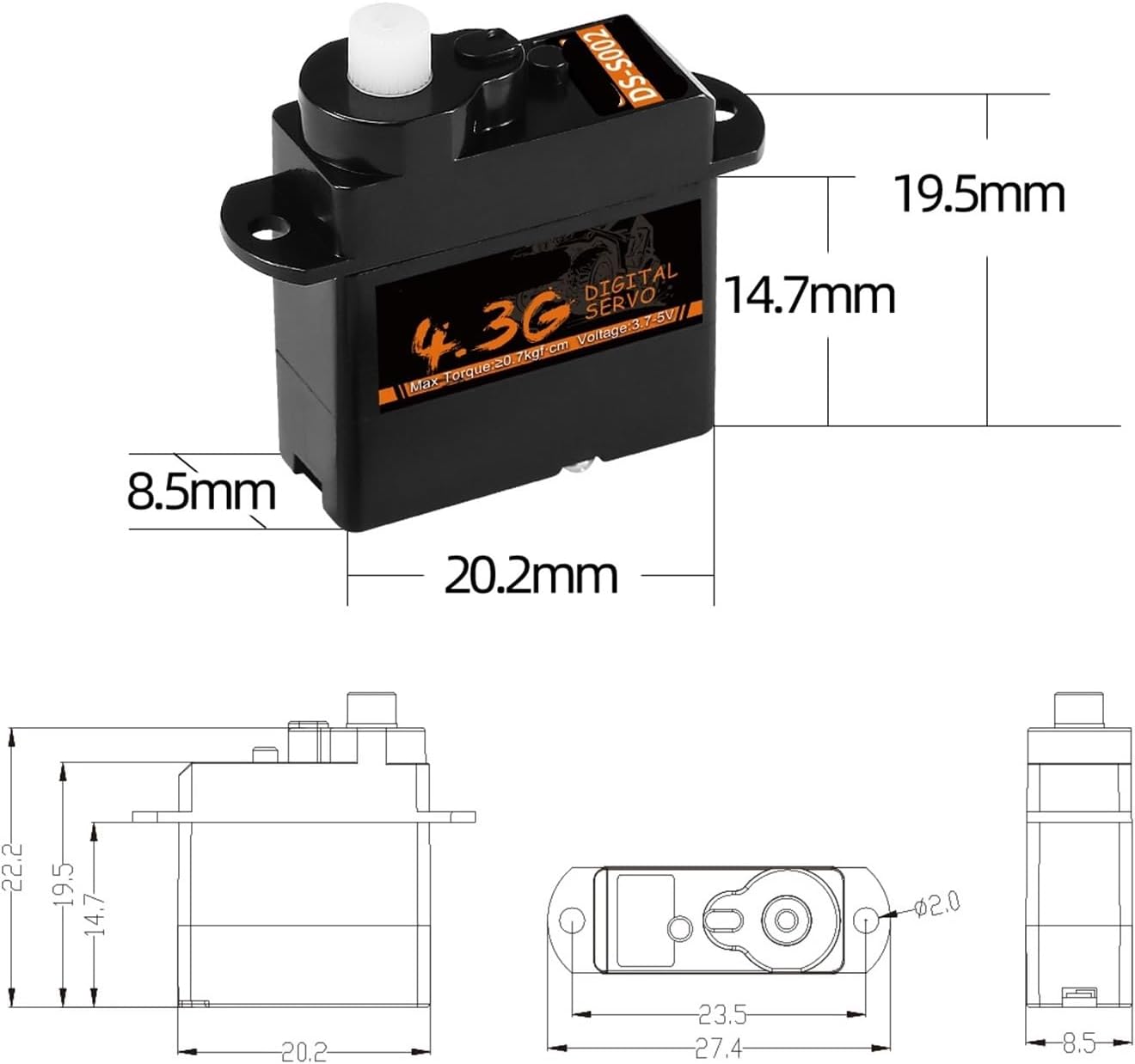 1/5/10/20PCS 4.3g Digital Servo Metal Gear Mini Servo(20PCS Metal 4.3g)