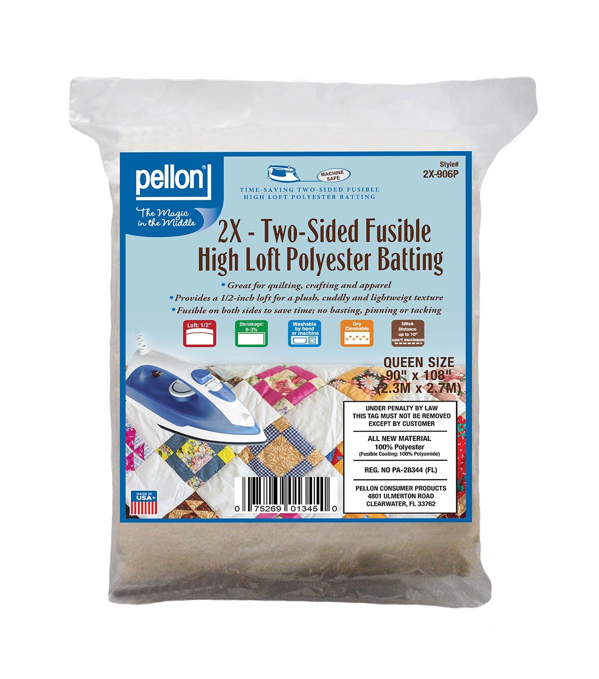 Pellon 2-Sided Fusible Polyester Batting 90 x 108