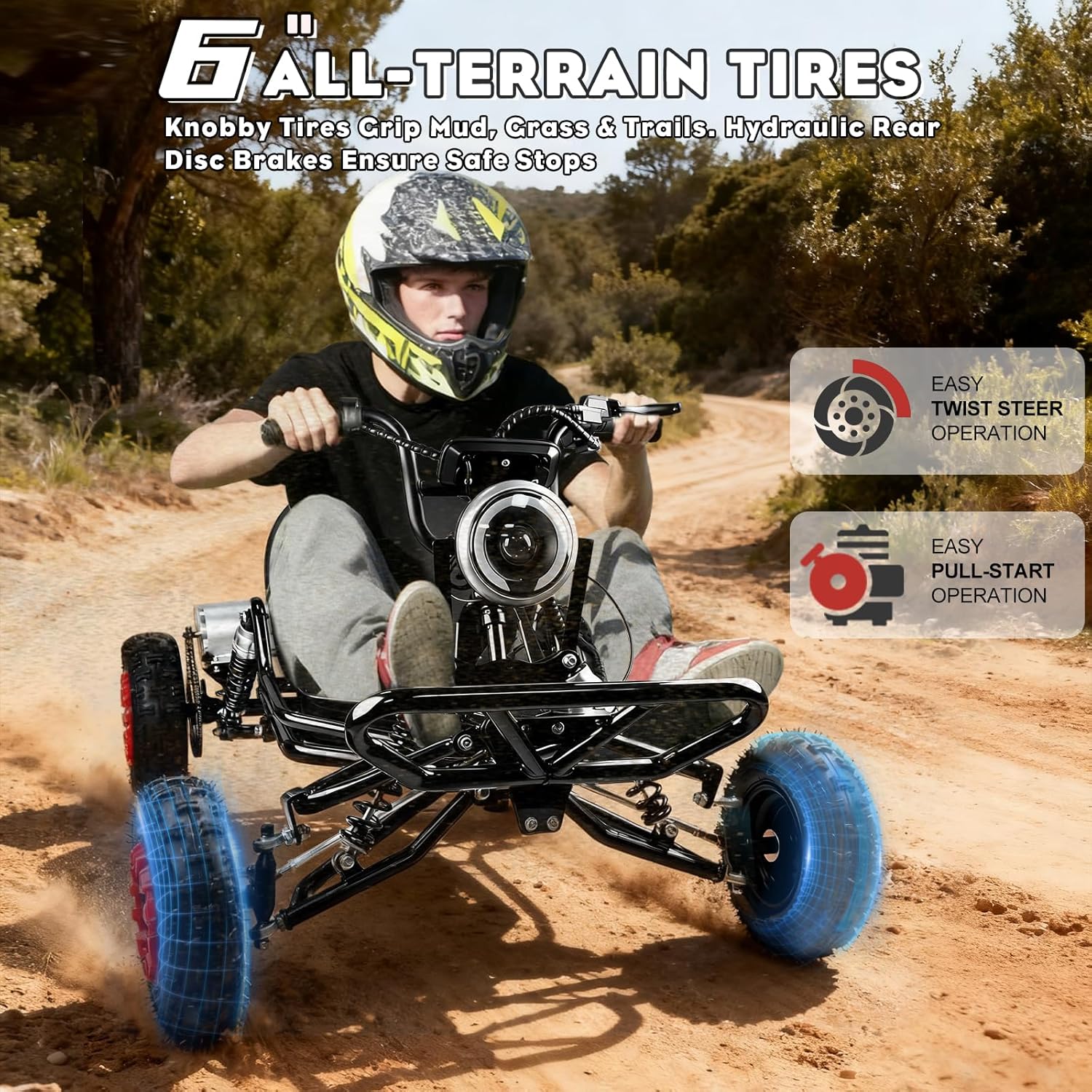 2000W Electric Go Kart for Adults & Kids, 30MPH Motor Off Road Go Kart, 330LBS Capacity Off Road Adventure Vehicle with 6