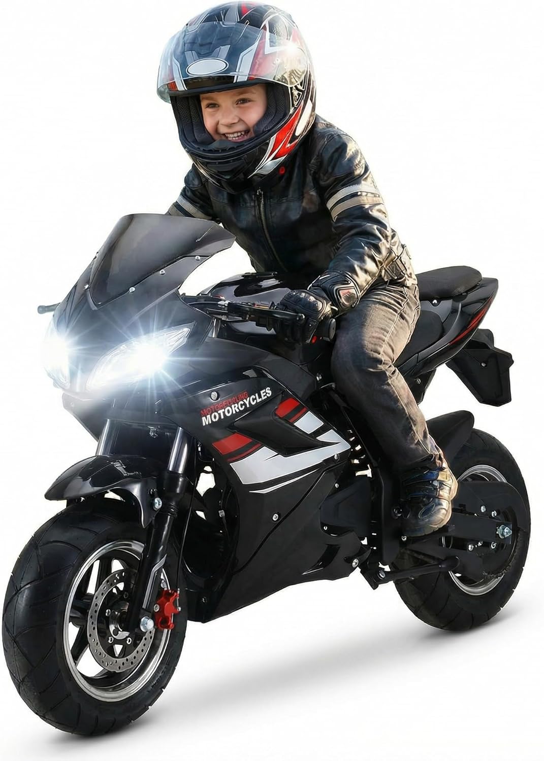 49cc Mini Dirt Bike for Kids & Youth - Gas Powered 4-Stroke Pocket Rocket Motorcycle with Dual Headlights, Front Rear Disc Brakes, Hydraulic Suspension - Off Road Pit Bike for Boys & Girls