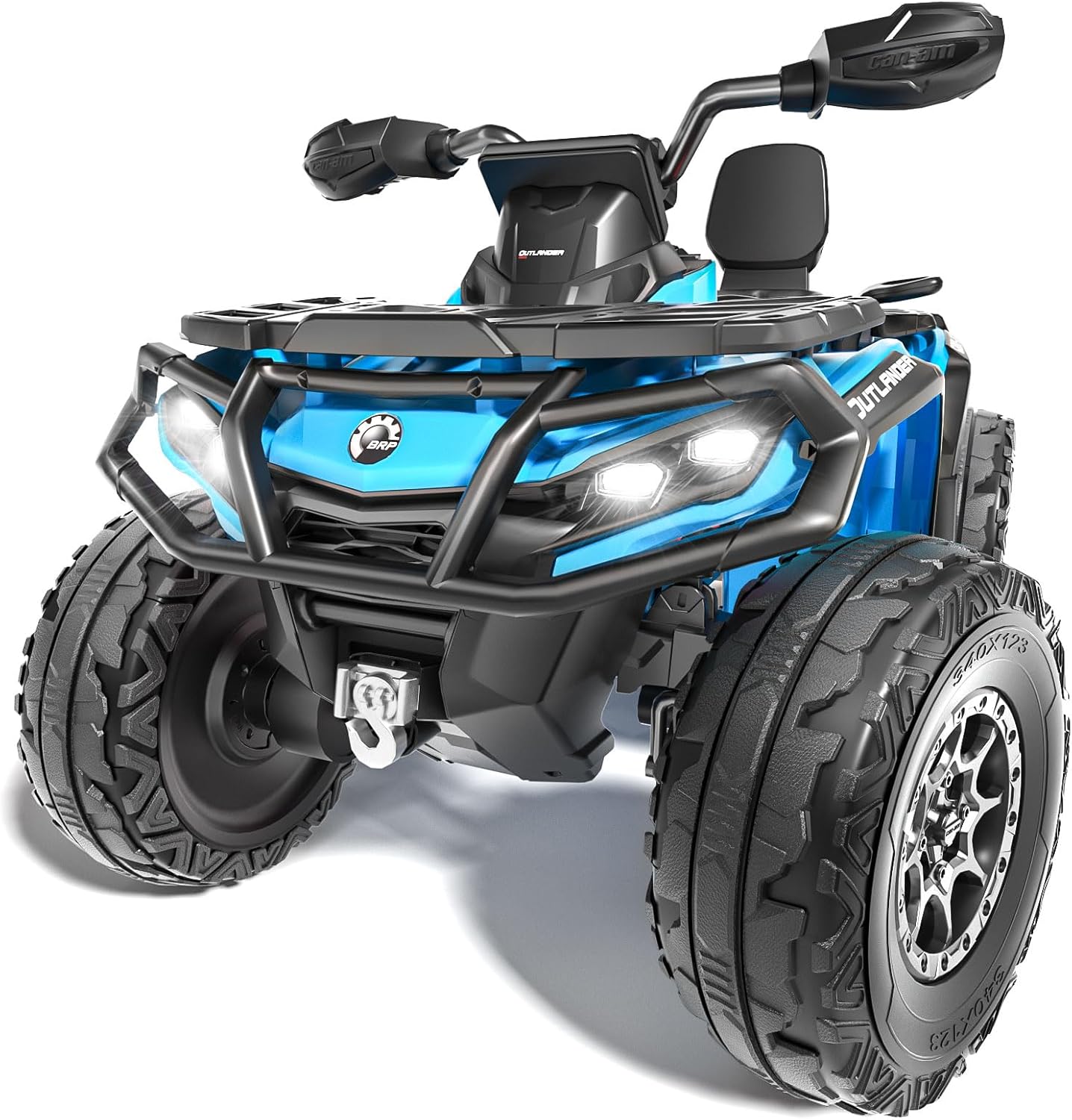 KerryYoo SAT5 24V 2 Seater Kids ATV, Electric 4 Wheeler with Soft Start System, Bluetooth Music, LED Headlights, Spring Shock Absorber, Off-Road Tires - Blue