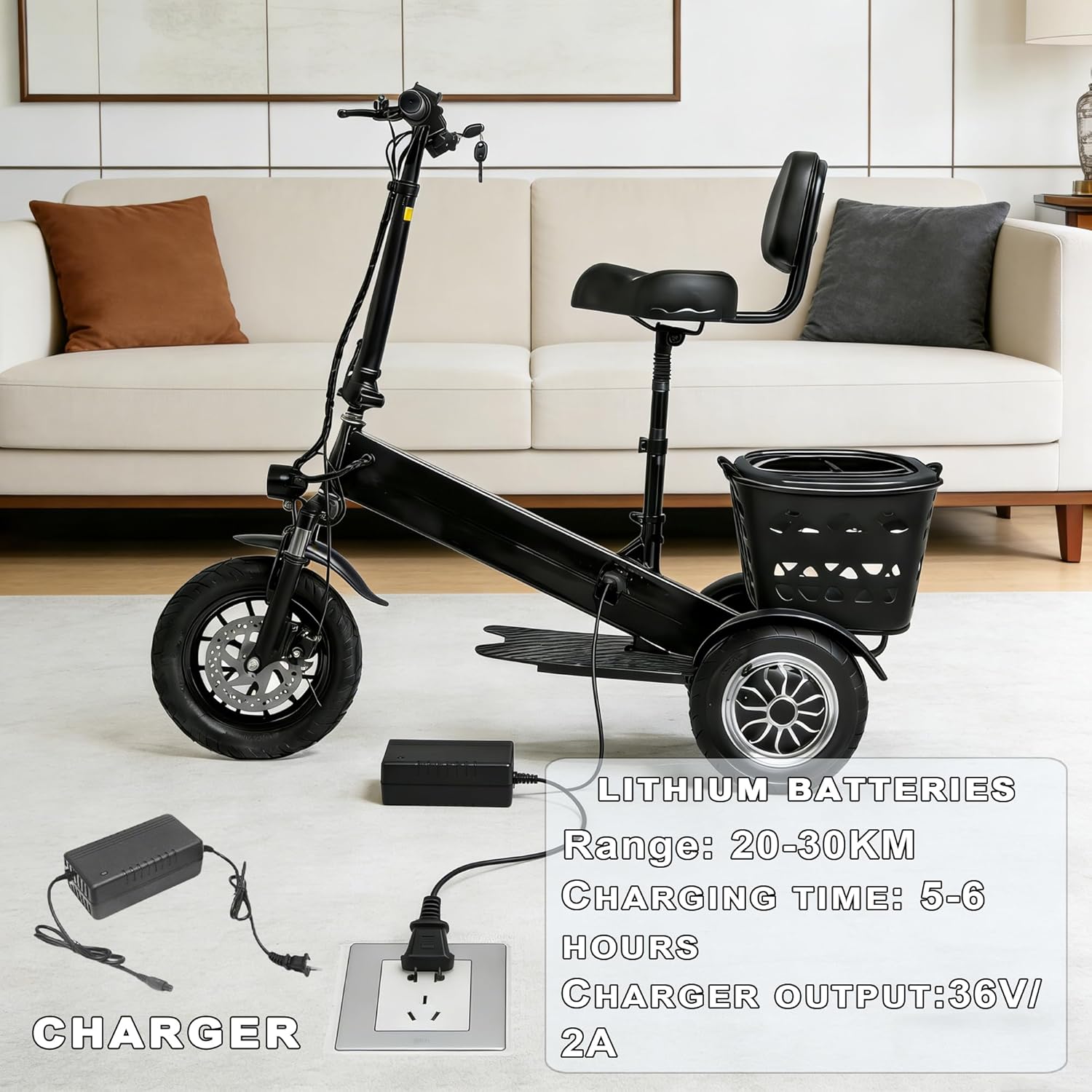 saun Mobility Scooter for Adults -Foldable, 3 Wheel Electric Scooter for Seniors -Lightweight, Portable Commuter Scooter with Adjustable Speeds, 330 lbs Load