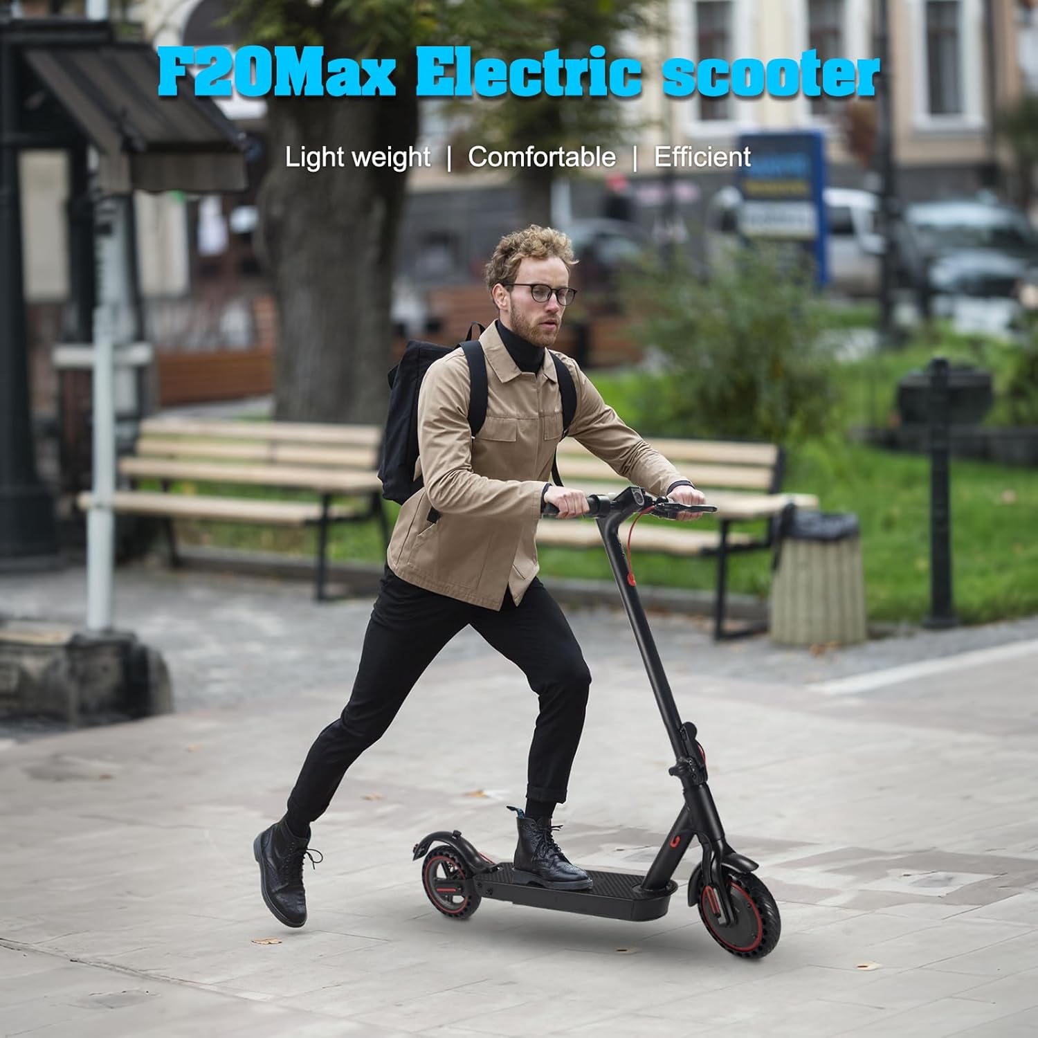 Electric Scooter for Adults,8.5”Solid Tires, 350W Motor,19 MPH,15 Miles Range,Rear Suspension,Dual Brake System,Commuter Escooter,Foldable E-Scooter,APP