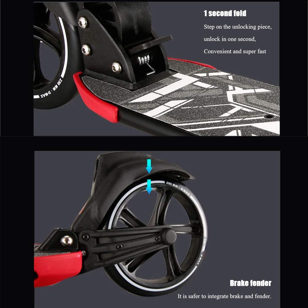 Scooters for Kids 8 Years and Up, Foldable Kick Scooter 2 Wheel, Quick-Release Folding System, 3 Adjustable Height, Large 230mm Wheels Great Scooters for Adults and Teens