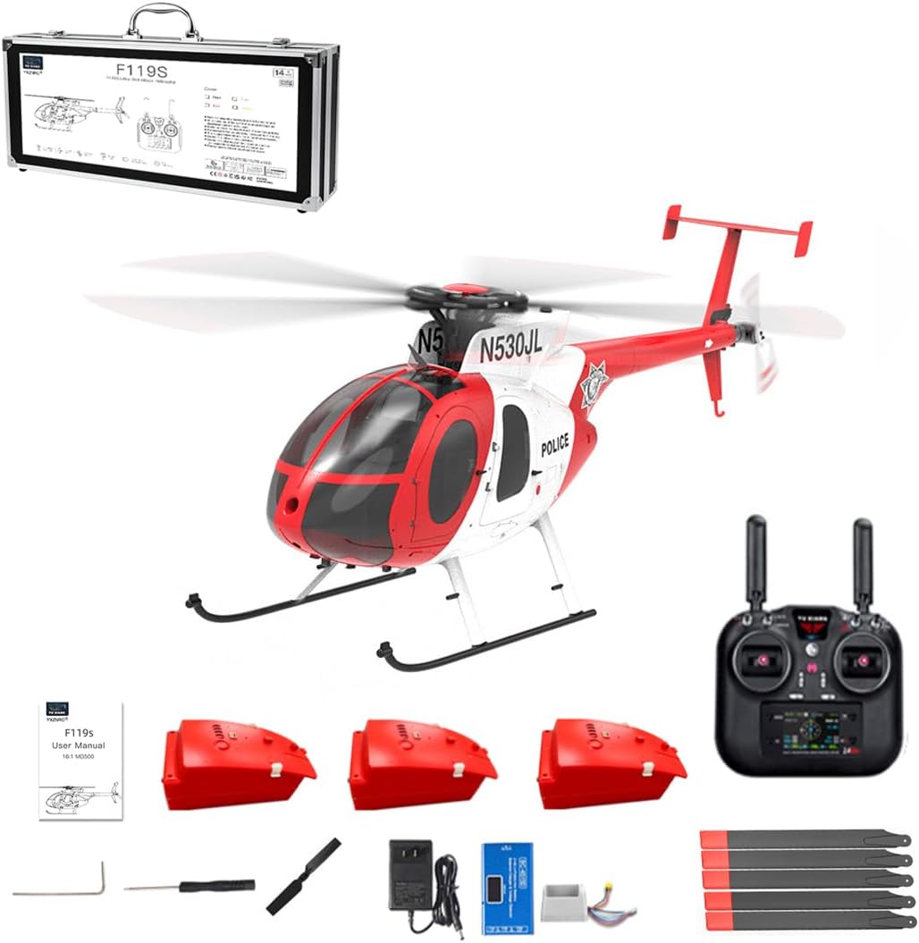 1/16 F119S MD500 Little Bird RC Helicopter, 2.4G 9CH 250-Class Remote Control Helicopter 6G/3D Switchable Modes Aircraft with Flybarless Rotor Head/Openable Cockpit, Gift -RTF