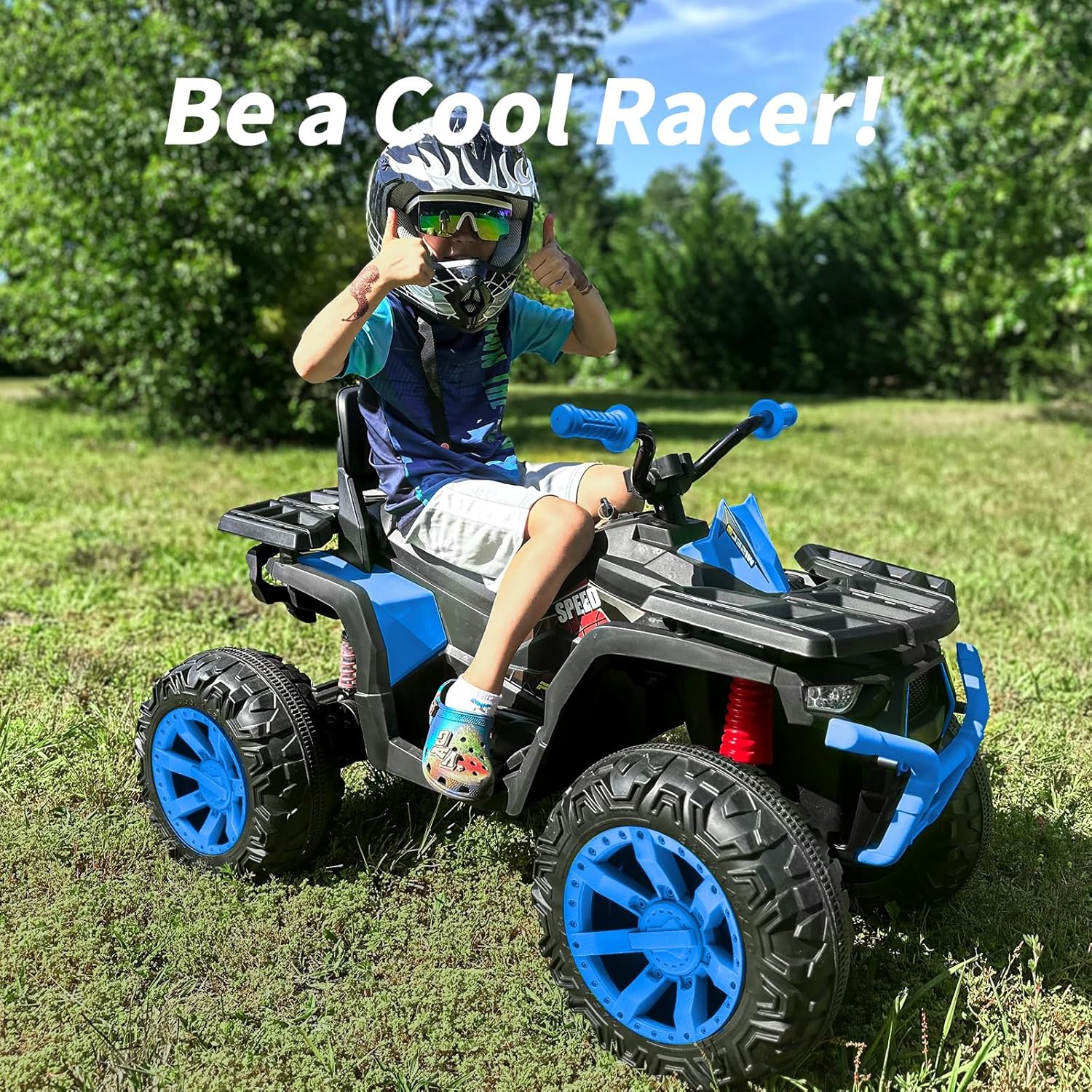 Kids ATV 4 Wheeler, 24V 4WD Electric ATV Ride On Toy for Big Kid w/ 2-Seater, 4x200W Motor, 5.6Mph Max Speed - Blue