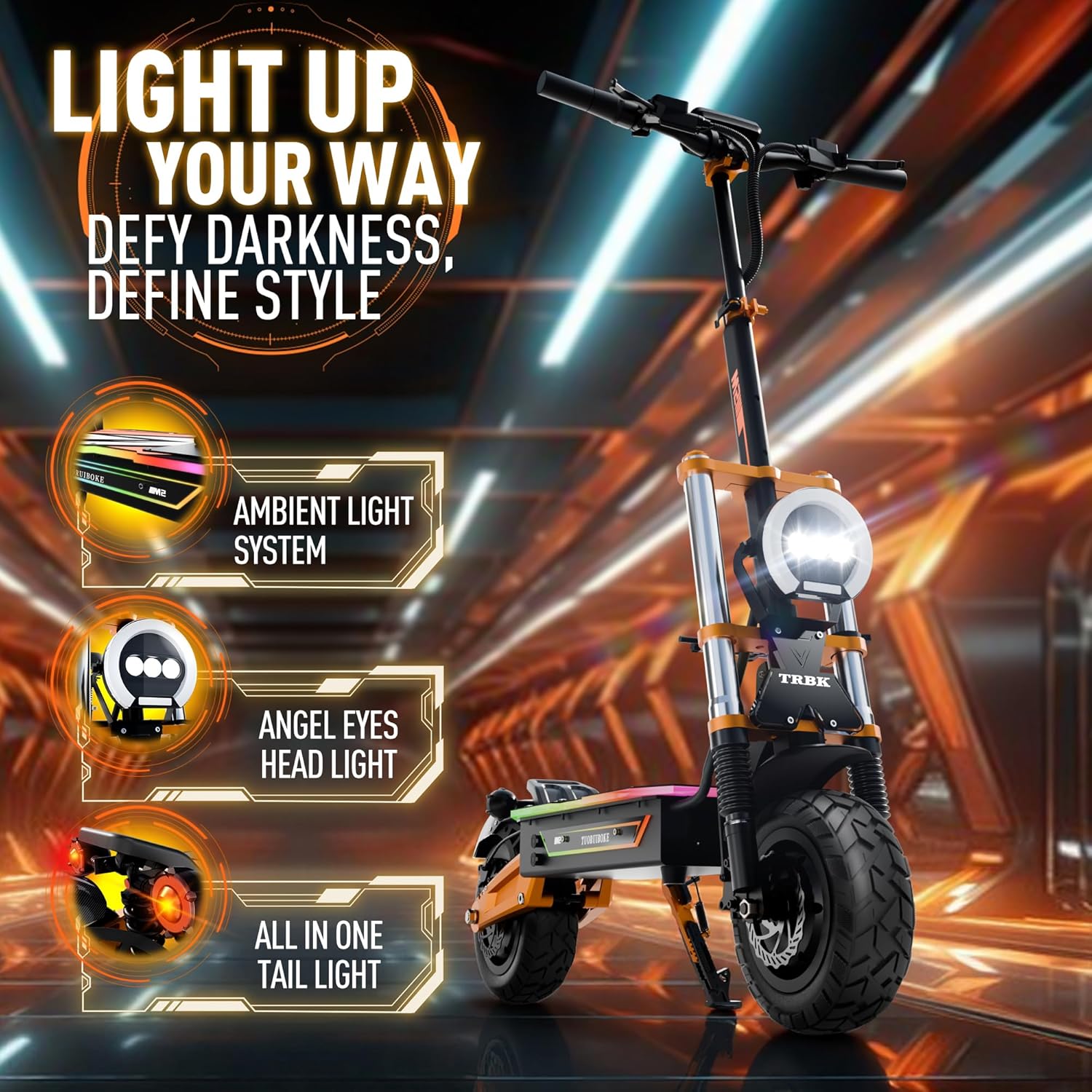 TRBK-M2 72V10000W Dual Drive Off-Road Electric Scooter, 11-inch All-Terrain Tires, 60 mph Top Speed, 35 AH Li-Ion Battery, 62 Mile Range, Hydraulic Brakes/Shock Absorption,Smart Large Screen with Seat