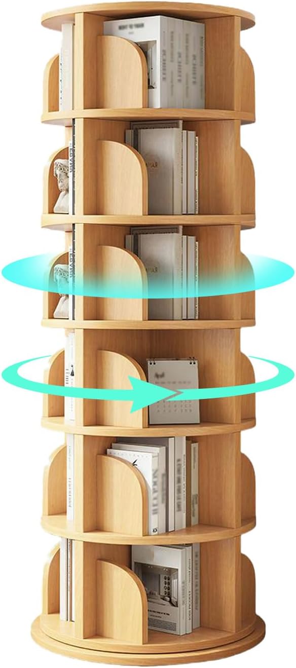 ZTYGXMB Rotating Bookshelf 3/4/5/6 Tier 360°Display Corner Bookshelf for Small Space Pine Wood Narrow Bookcase Floor Standing Organizer for Bedroom, Living Room, Study Room 6-Tier(H:201.5cm/79.3'')