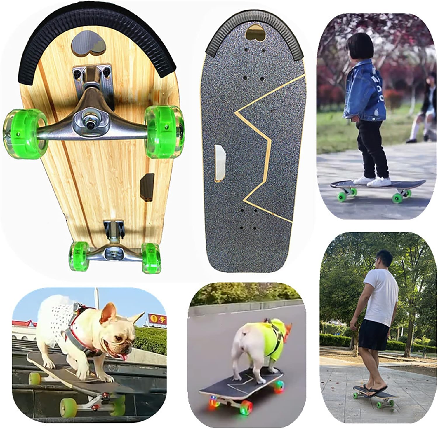 Pet Skateboard with Surf Stand,Complete Designed for Dogs and Pets with Colorful PU Wheels, for English-French Bulldog (62X21cm)