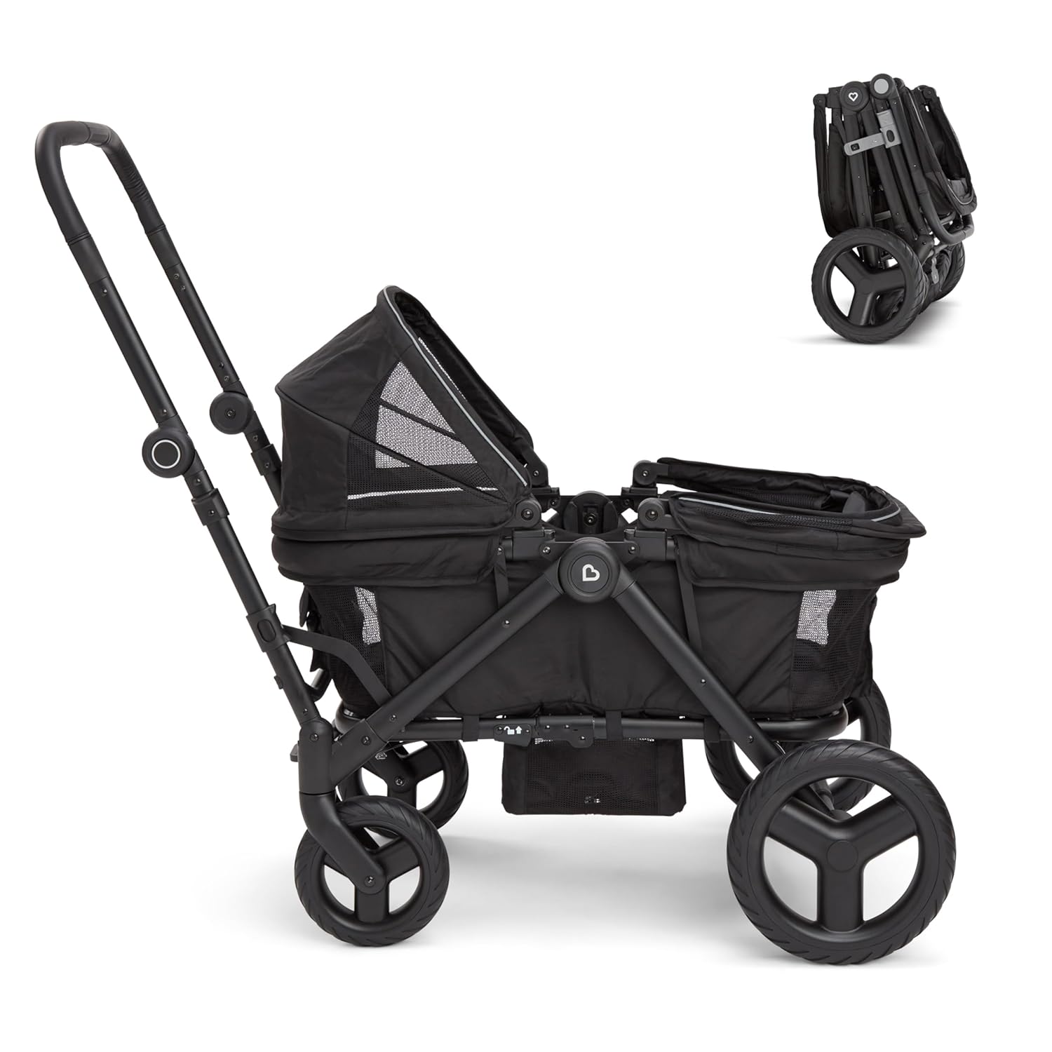 Munchkin Collapsible Wagon for Kids, Foldable, Ultra-Compact and Lightweight Stroller Wagon, All-Terrain Wheels, Adjustable Sun Canopy - Holds Up to 2 Passengers, Black