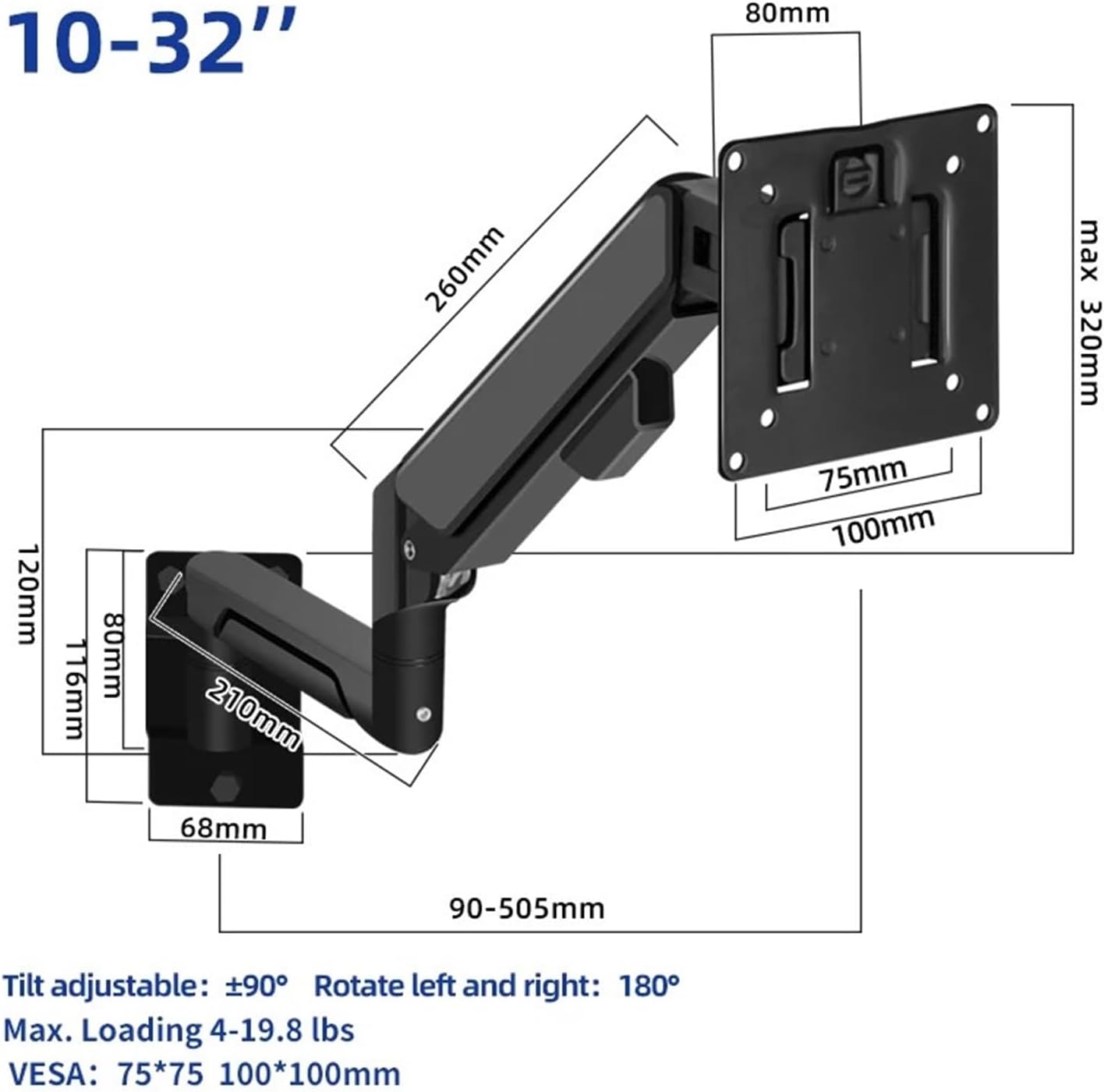10-32 inch aluminum alloy 360 degree support monitor stand gas spring arm LED LCD TV wall mount bracket(W3B)