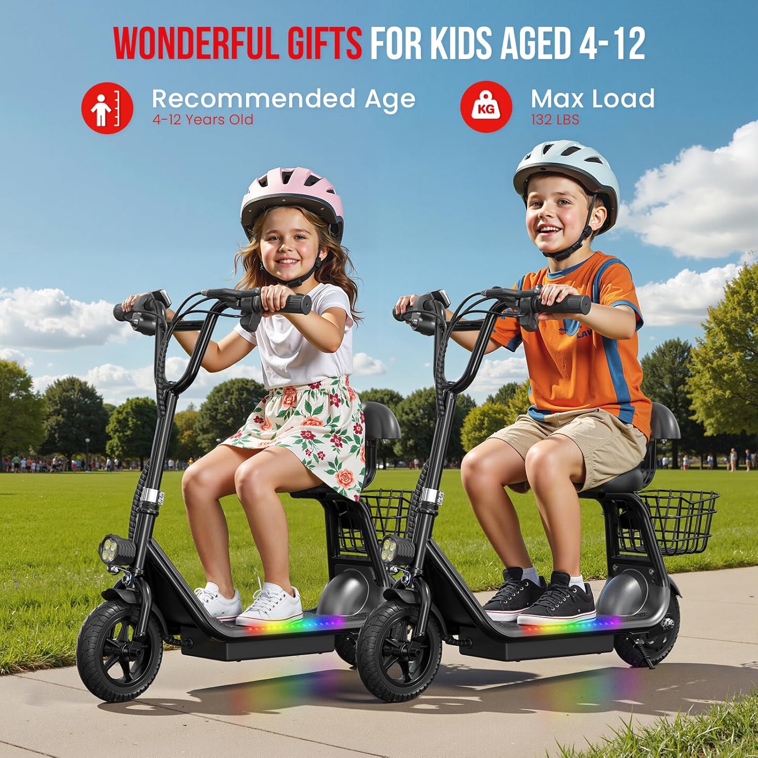 48V/36V Electric Scooter with Seat, Adult E Scooters with Seat, 372W-750W Motor, 6-20 Miles, 18.75mph/17.4mph/11.18mph, Electric Scooter for Adults, Dual Brakes, 14