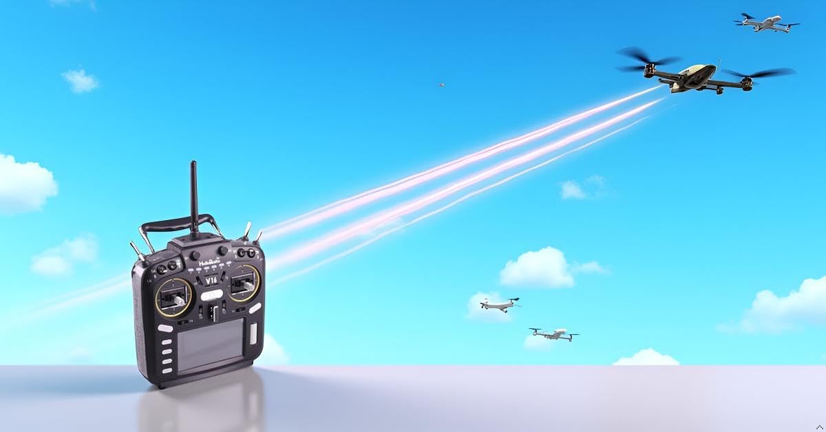 V16 ELRS FPV Drone Remote Controller Hall Gimbals Radio Transmitter, 16 Channels, 2.4G, Mode 2, for RC Drone (Black)