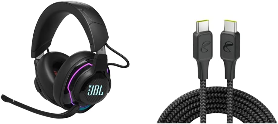 JBL Quantum 910 Wireless Gaming Headset and InfinityLab InstantConnect USB-C to USB-C - 100W PD Ultra-Fast Charging Cable for Devices - Black 5 Feet