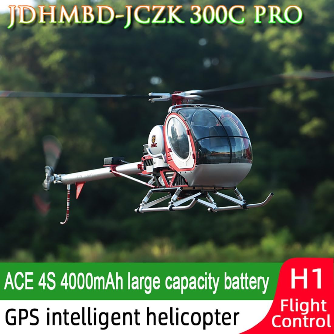 JCZK 300C PRO RC Helicopter, 2.4G 12CH Flybarless RC Helicopter Model with H2pro Smart Flight Control and GPS Positioning, LED Navigation Lights, RTF Version, Red