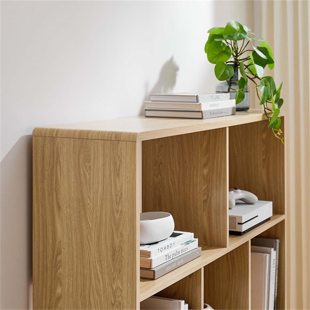 Pemberly Row 7-Shelf Wood Bookcase with Splayed Dowel Legs in Oak