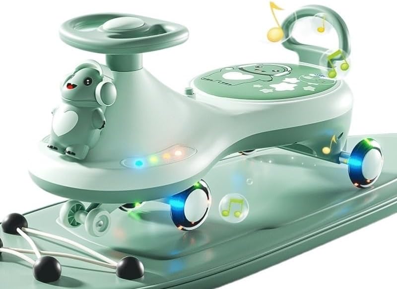 Wiggle Scooter Wiggle Car for Kids for Boys and Girls Twist, Turn Movement to Steer Swing Cars with Music Light(Green)
