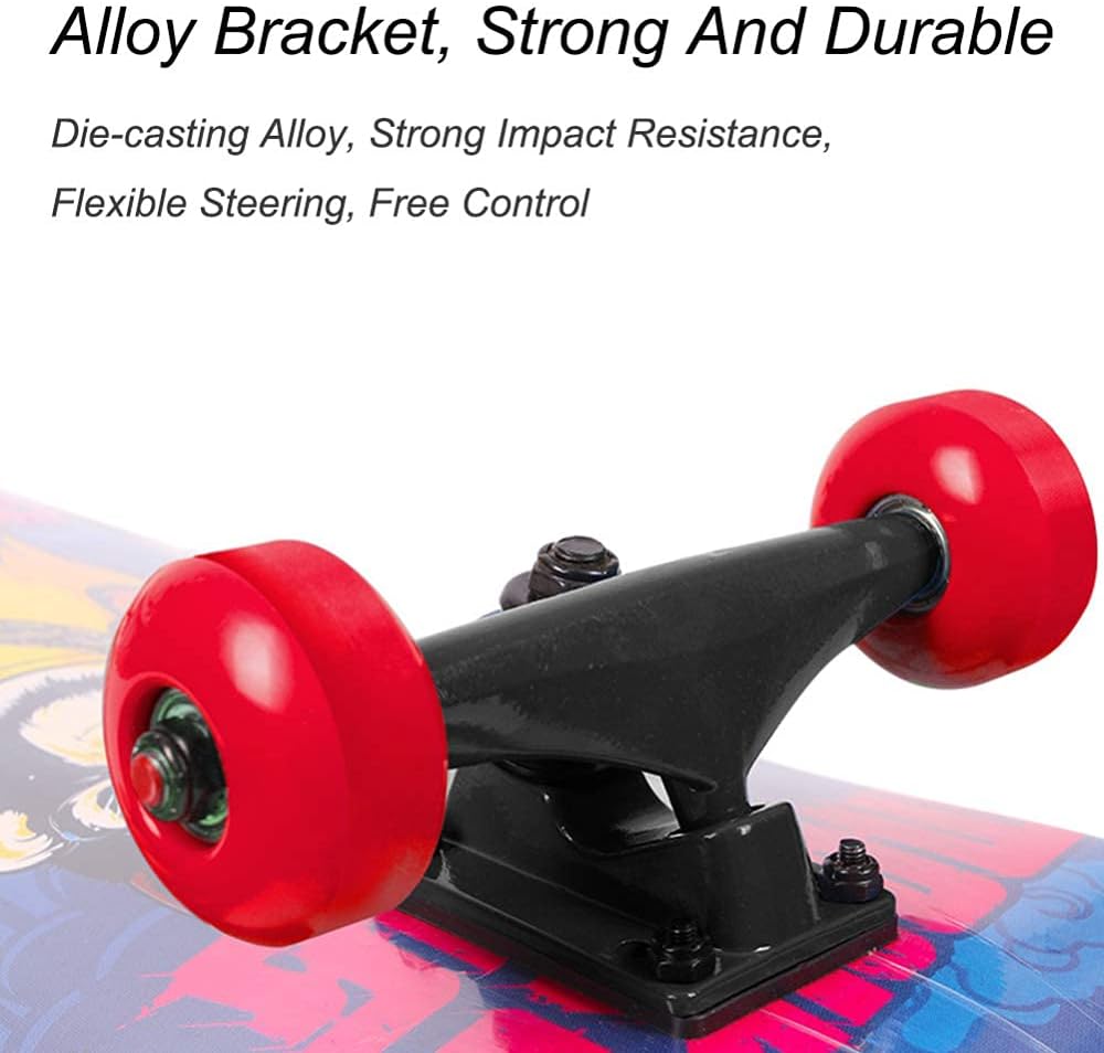 Complete Skateboard 9-Layer Maple Wood Deck Double Kick Standard Skateboards with All-in-One Skate Tool for Kids Teens Adult Beginner (31 x 8 Inch)