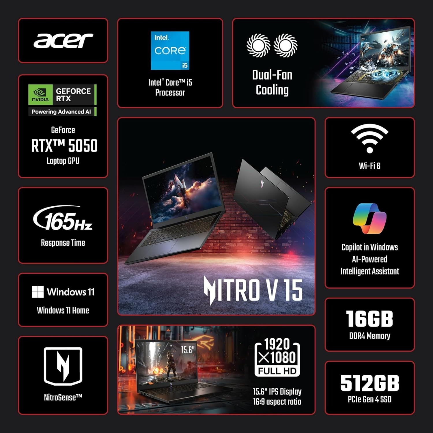 acer Nitro V 15 Gaming Laptop, 15.6