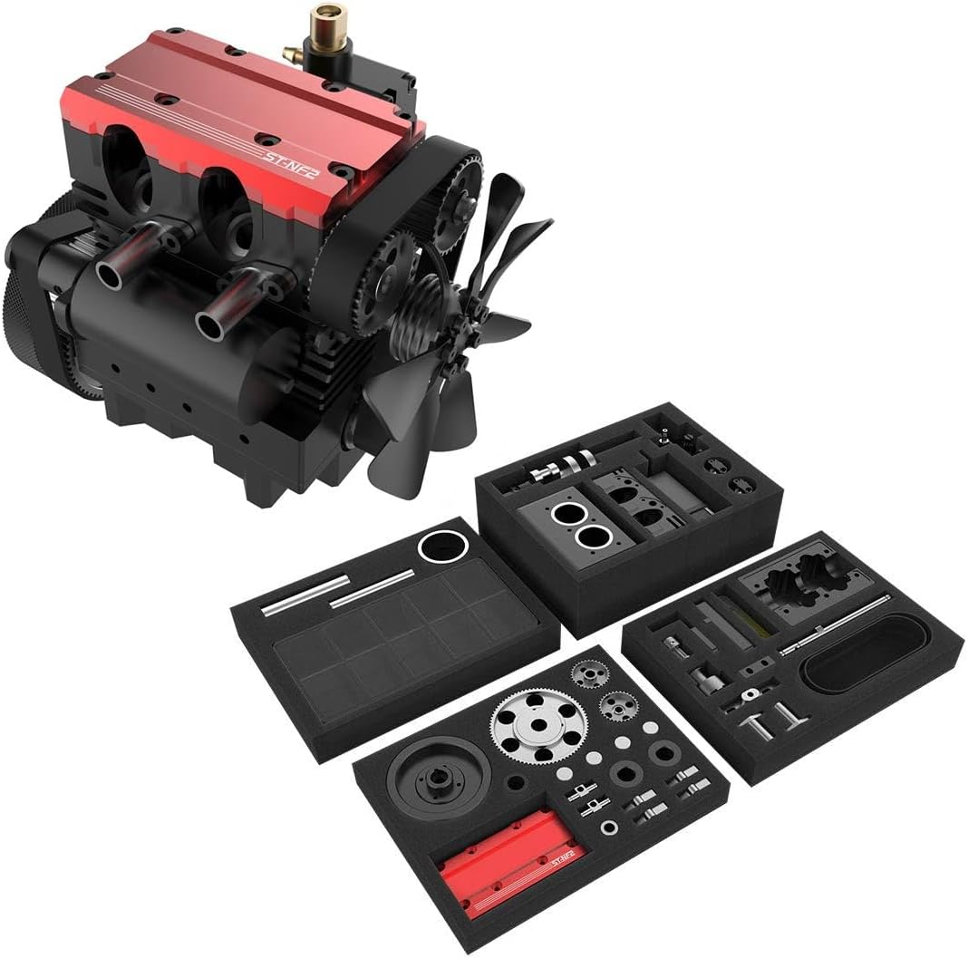 Kooteyybhyy ST-NF2 Engine Model Kit, 7.0cc Mini Inline Double Cylinder Four Stroke Air Cooled DIY Internal Combustion Model, Creative STEM Toy Engineering Construction Kit