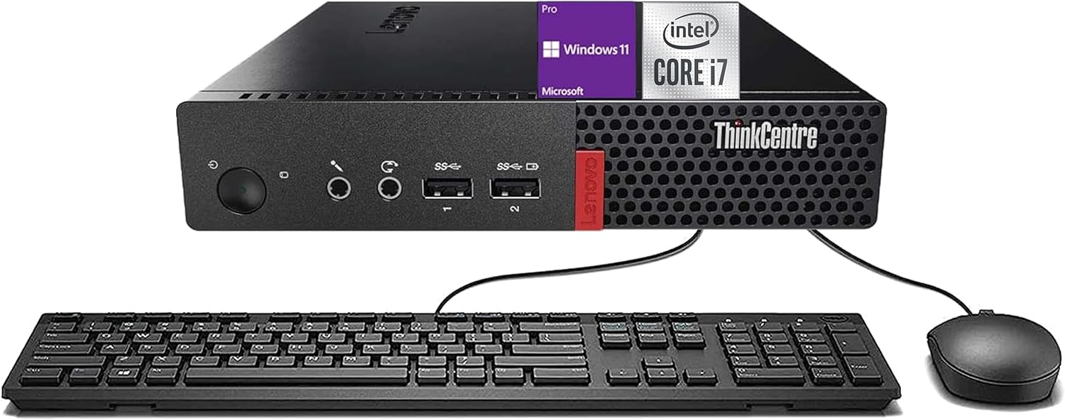 Lenovo ThinkCentre M710q Tiny Desktop Mini Computer, Quad Core i7-6700, 16GB RAM, 256GB SSD, DisplayPort, Keyboard and Mouse, WiFi, BT, Windows 11 Pro (Renewed)