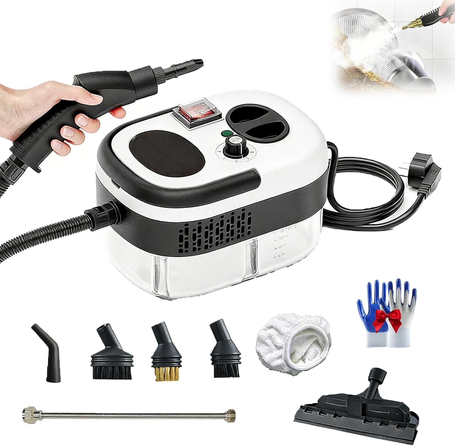 Limpiador A Vapor Para Casa, 105°C/221°F High-Temperature Pressurized Handheld Steam Cleaner And Mop, 2500 W 6-Level Adjustable High Pressure Steam Cleaner For Home Car,15s Heat-Up (Black-white)