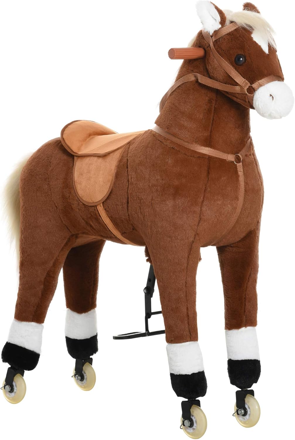 Qaba Kids Ride-on Walking Horse with Easy Rolling Wheels, Soft Huggable Body, & a Large Size for Kids 5-16 Years