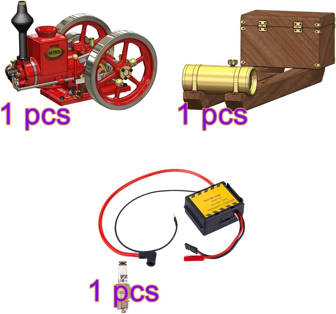 Retrol Engine Model That Works, Retrol HM-01 7cc Engine 4-Stroke Horizontal Hit and Miss Engine Internal Combustion Engine Model, One Key Start Metal Engine Science Toys for Adults