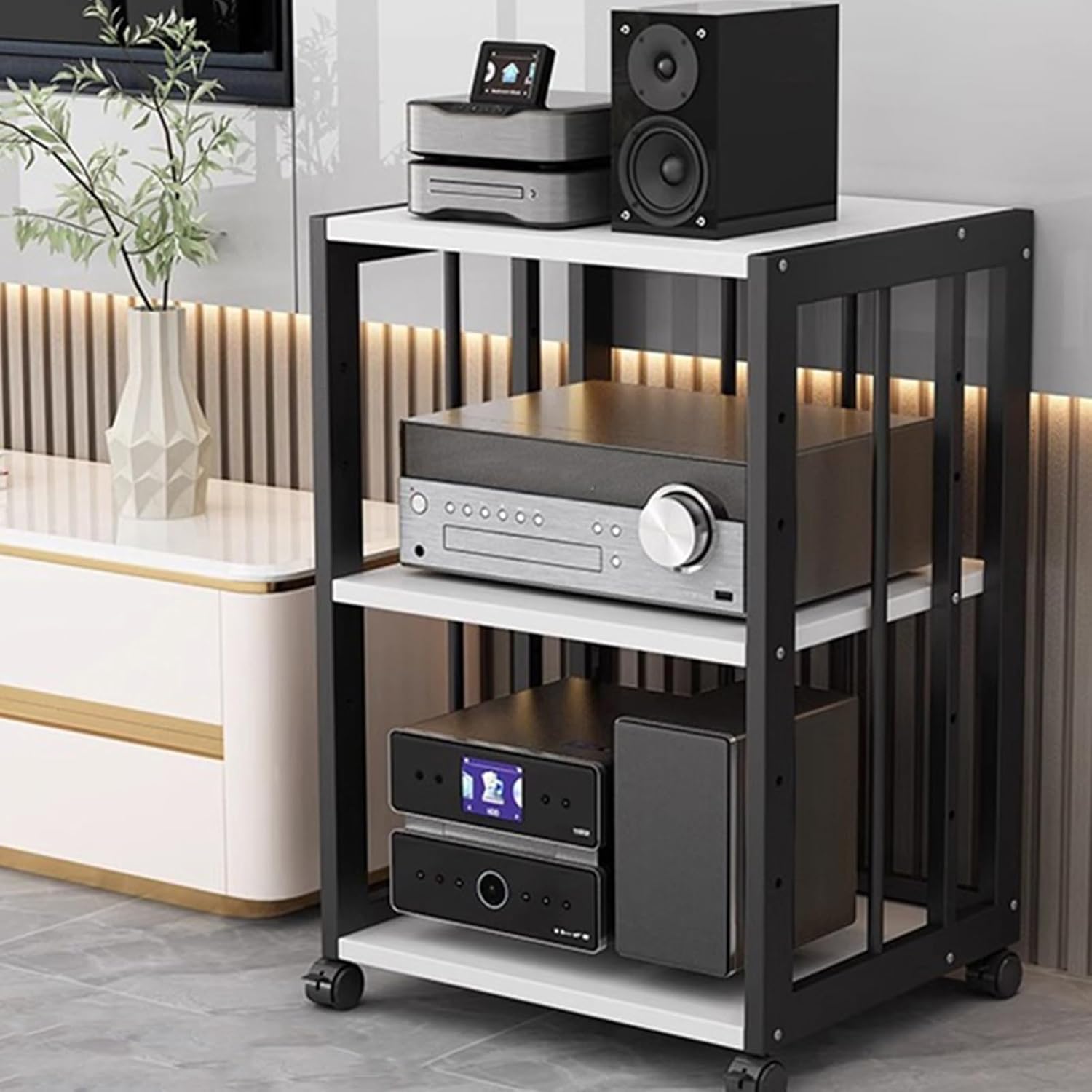 2/3-Tier AV Media Stand Corner Shelf Media Stand Audio Tower Rack with Adjustable Shelves