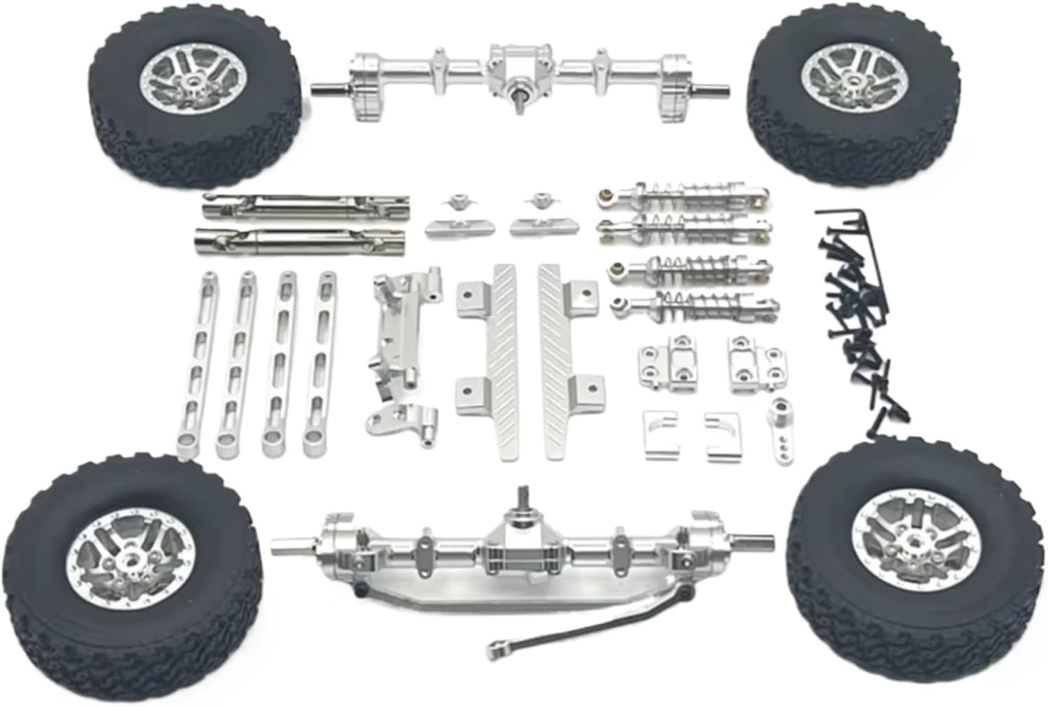 RC Car Upgrade Parts for MN82 1/12 Metal Front and Rear Portal Axle for Chassis Link Rod Pull Rod Mount Shock Absorber Tire Side Pedal RC Car Upgrade Parts(Silver)