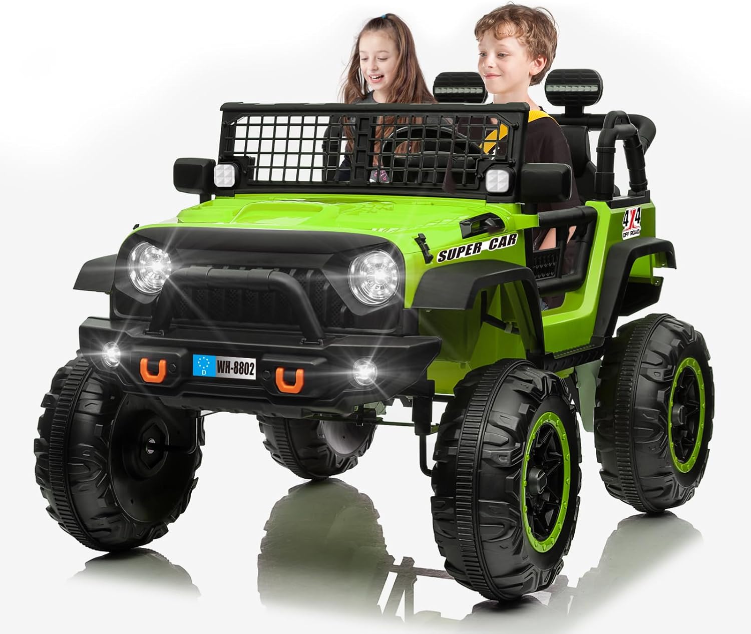 OTTARO 2 Seater Ride on Car Truck, 12V Electric Vehicle Car for Kids 3-8 Years, 20 Inch Seater, 2x100W Motors, 4 Shock Absorbers, Music Play,Bright Light, Remote Control(Green)